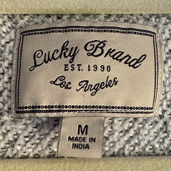 Lucky Brand Textured Knit Asymmetrical Zip Sweater Jacket Cozy Fall Gray Size M - Picture 9 of 10